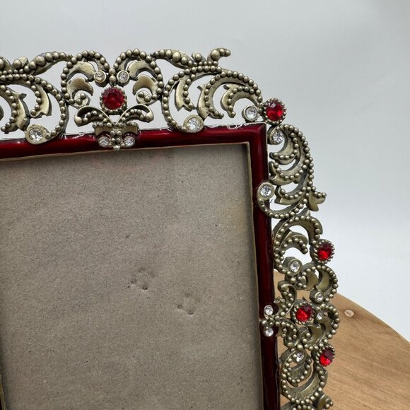 Bejeweled vintage style picture frame gemstones red 3 x 5 - Picture 3 of 12